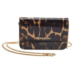Burberry Black/Brown Leopard Print Leather Jody Chain Card Case