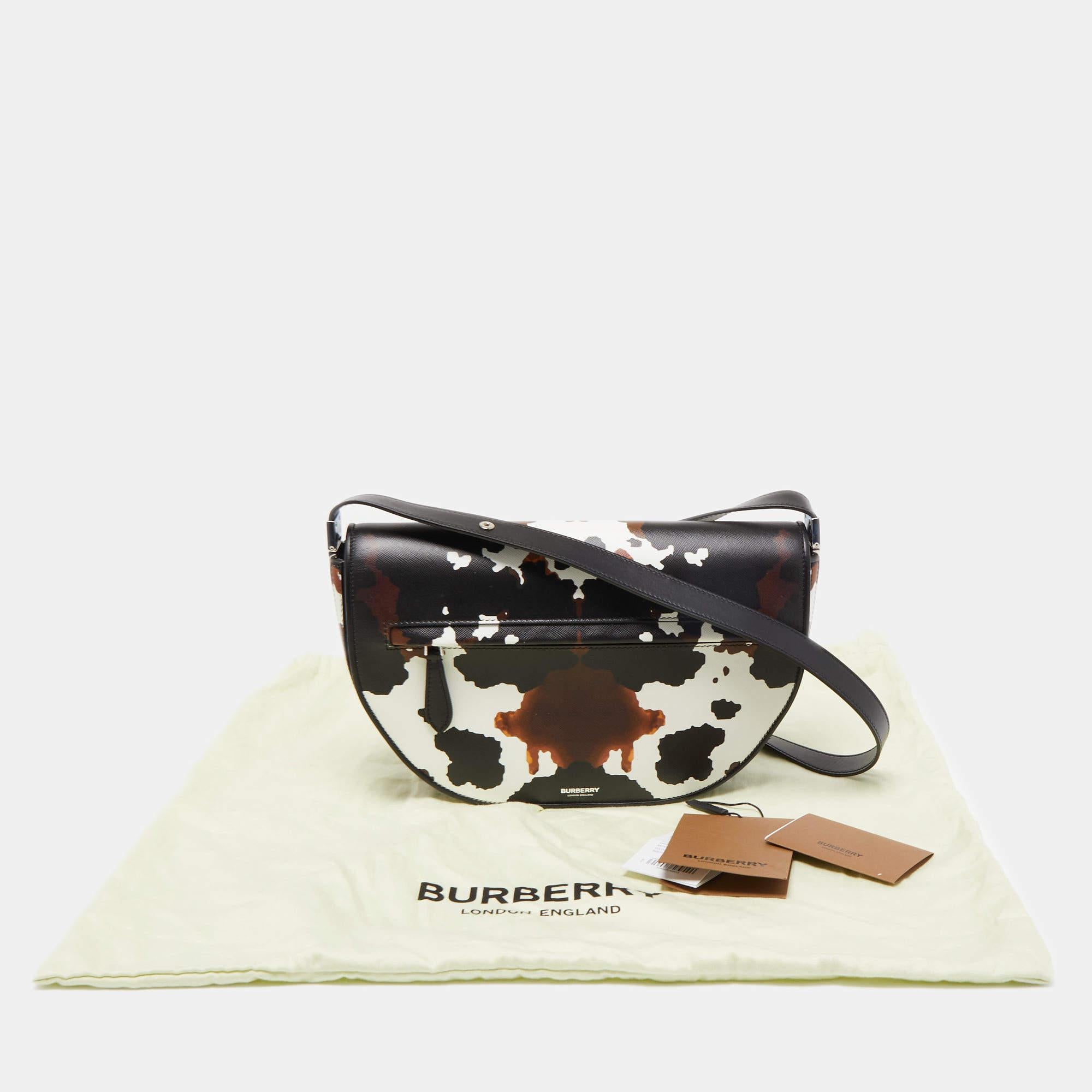 Burberry Black Camouflage Print Leather Medium Olympia Shoulder Bag For Sale 7