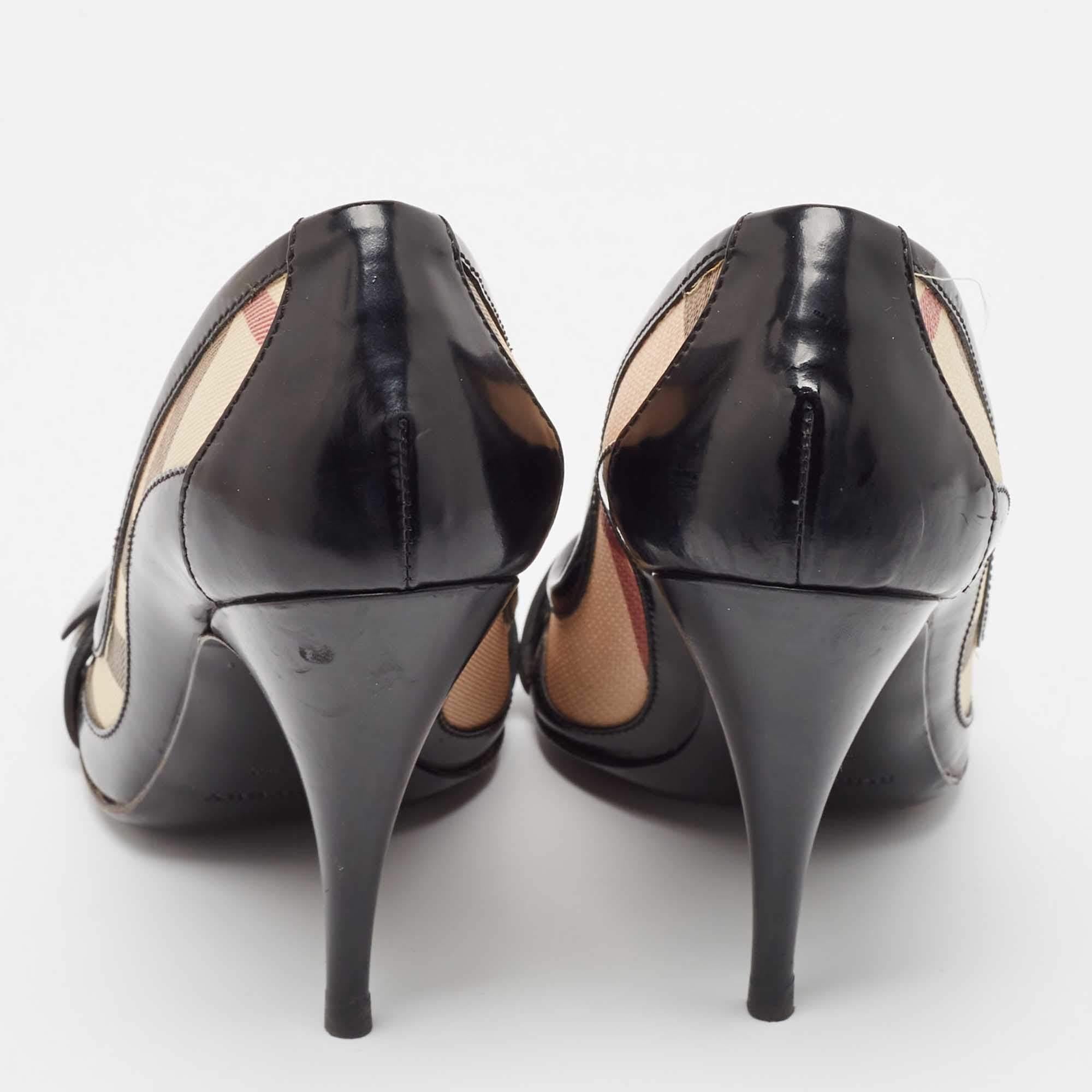 Donna Burberry Pumps Peep Toe in tela e vernice nera taglia 39