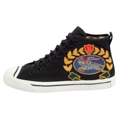Used Burberry Black Canvas Kingly Big C High Top Sneakers Size 40