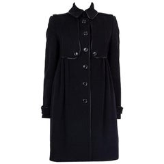 BURBERRY black cashmere & wool PATENT TRIM Coat Jacket 8 XS