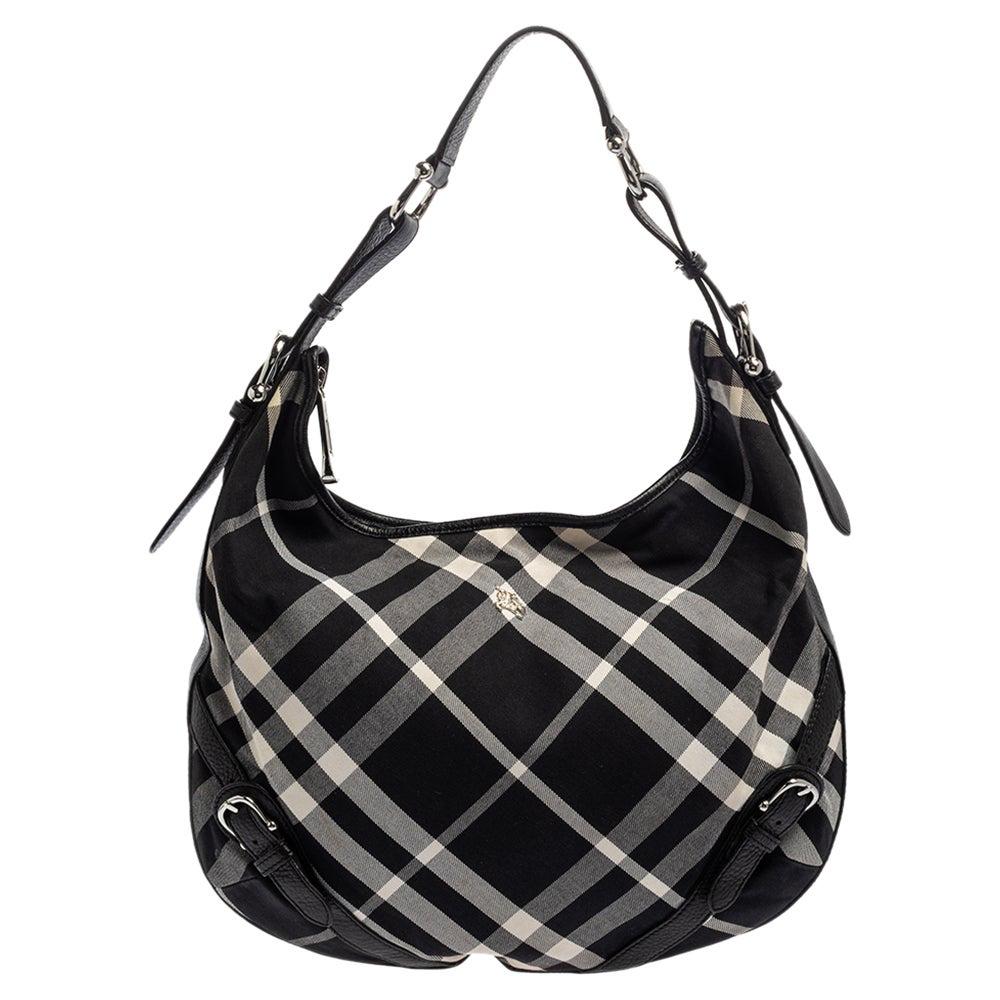 Burberry Black Check Canvas and Leather Large Larkin Hobo