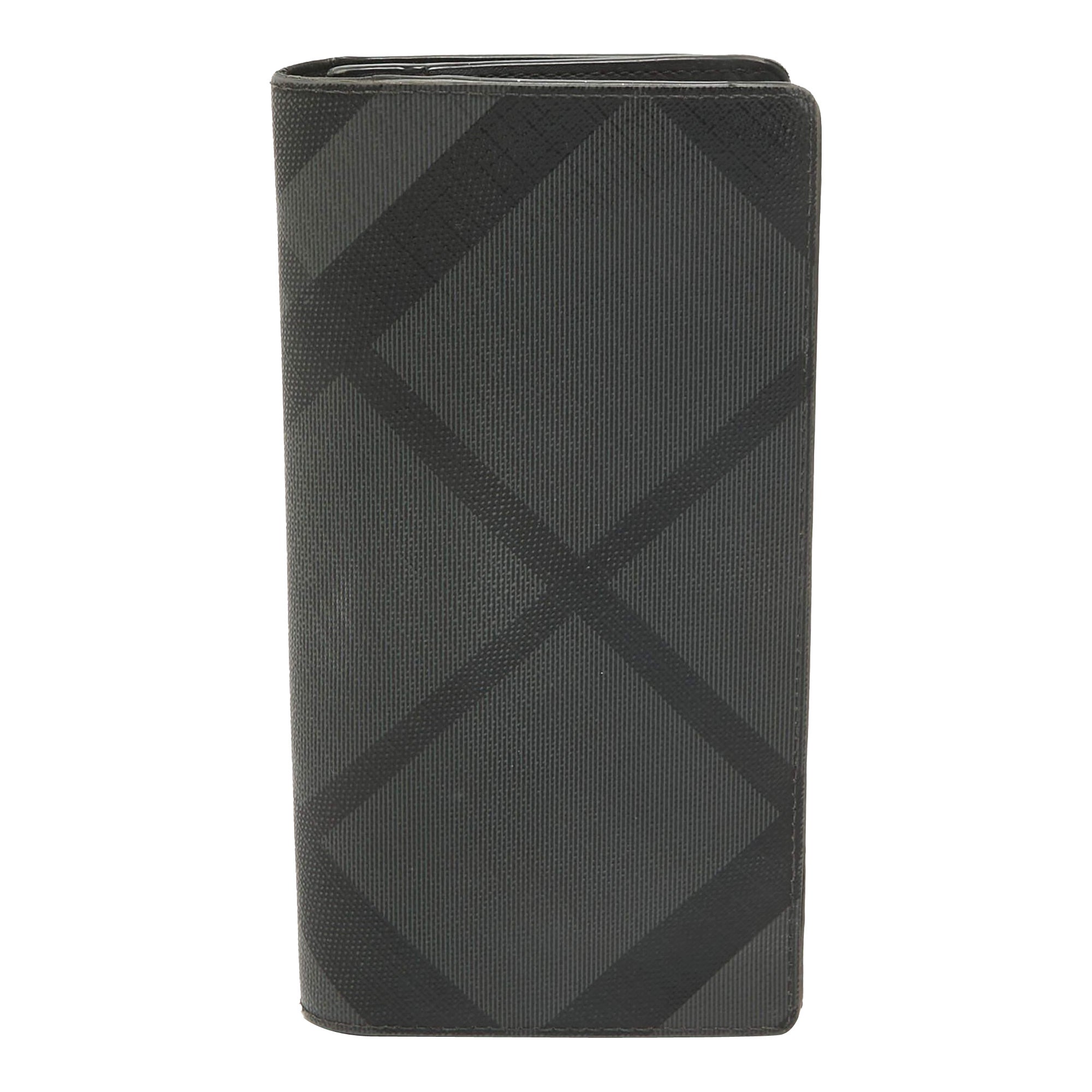 Burberry Black Check Beschichtetes Segeltuch Bifold Long Wallet