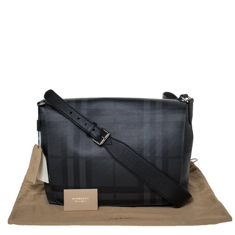 Burberry Black Check PVC and Leather Large Burleigh Messenger Bag at