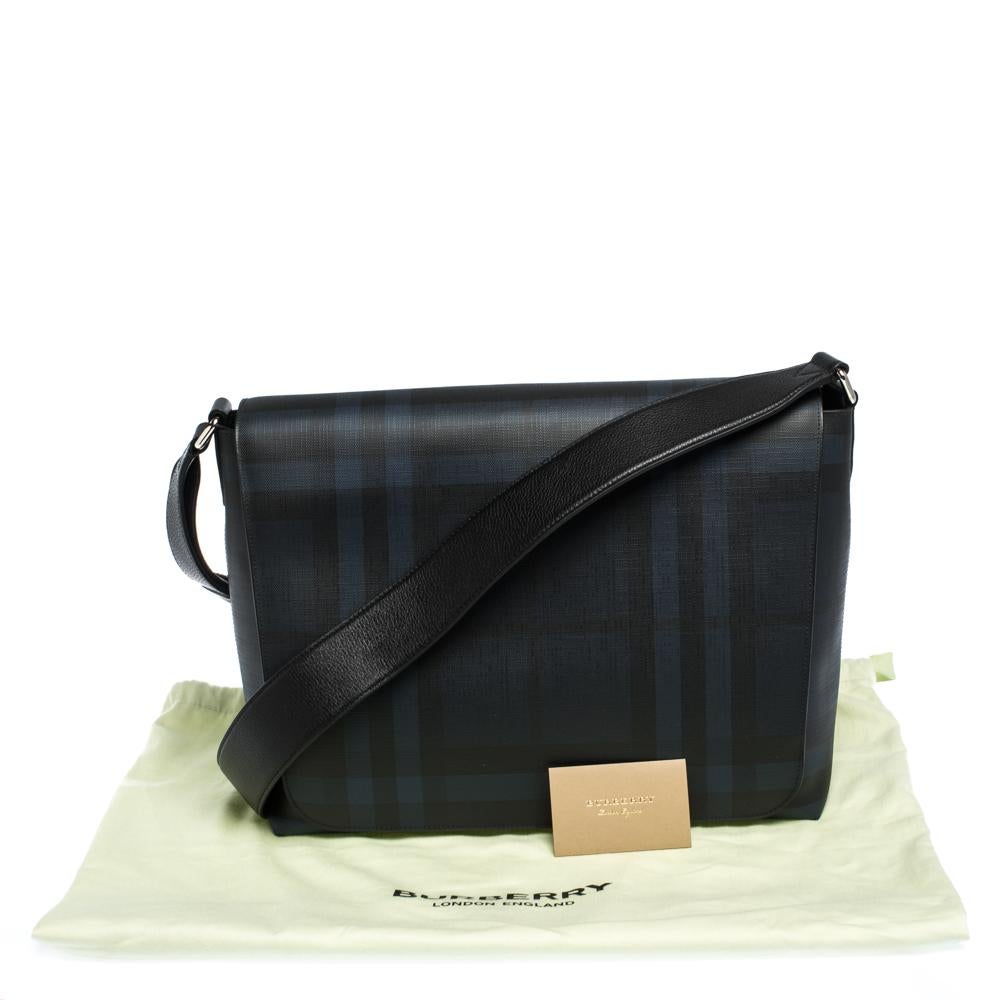 Burberry Black Check PVC and Leather Large Burleigh Messenger Bag 5