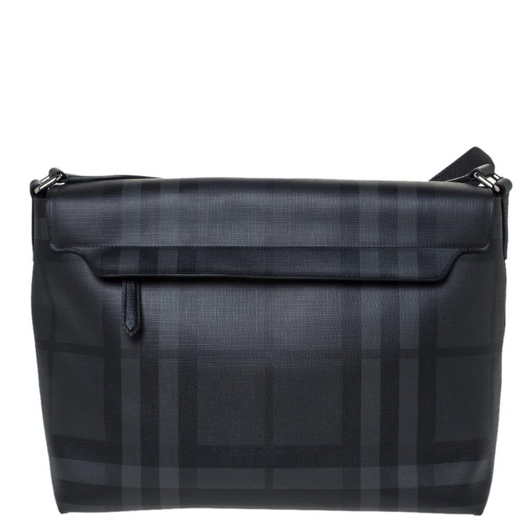 Burberry Black Check PVC and Leather Large Burleigh Messenger Bag at