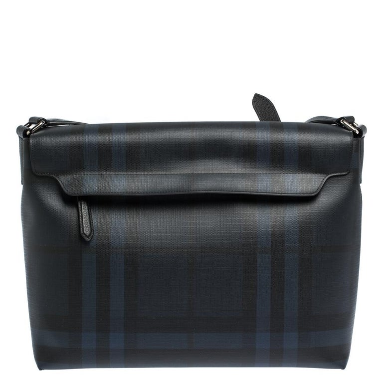 Burberry Black Check PVC and Leather Large Burleigh Messenger Bag at