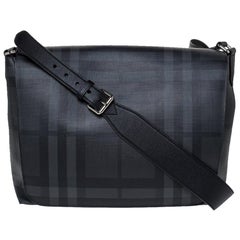 Burberry Black Check PVC and Leather Large Burleigh Messenger Bag