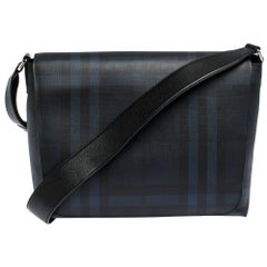 Burberry Black Check PVC and Leather Large Burleigh Messenger Bag