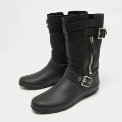 Burberry Black Claredon Rubber and Shearling Midcalf Boots Size 36