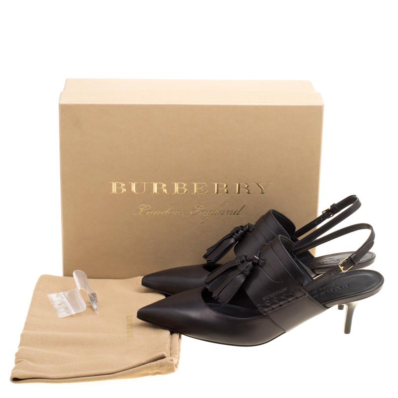 Burberry Black  Colebert Cut Out Pointed Toe Tassel Slingback Sandals  Size 38.5 3
