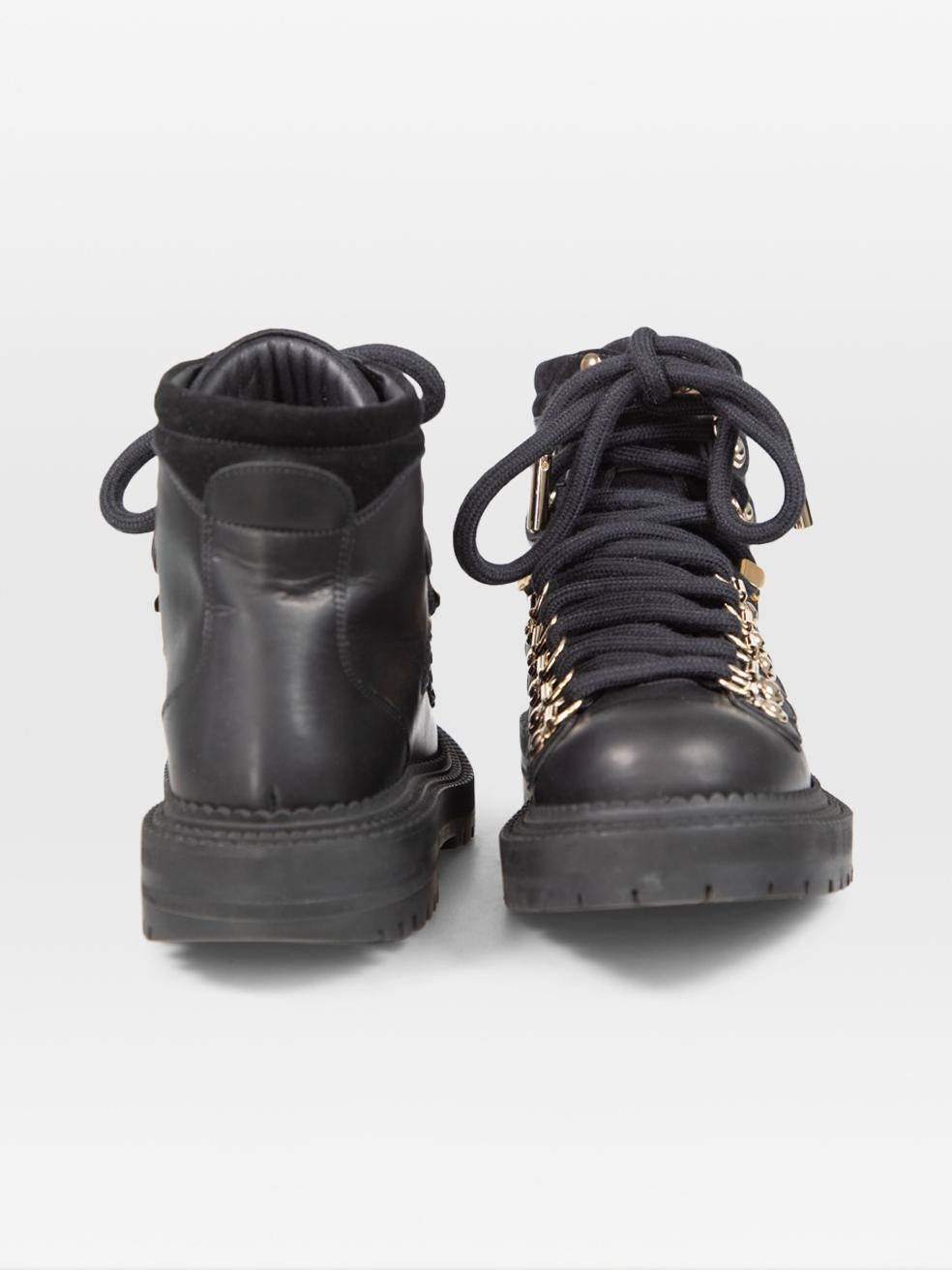 Burberry Black Combat Buckle Leather Boots Size IT 37 In Good Condition For Sale In London, GB