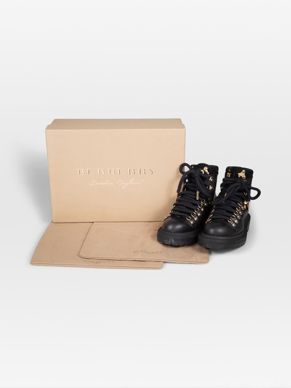 Burberry Black Combat Buckle Leather Boots Size IT 37 For Sale 3