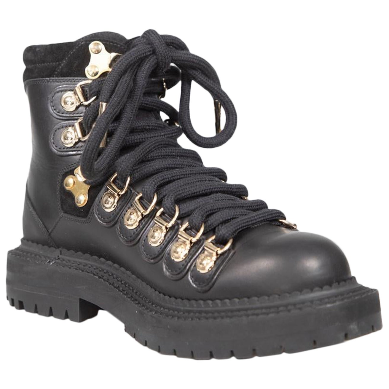 Burberry Schwarz Combat Schnalle Leder Stiefel Größe IT 37