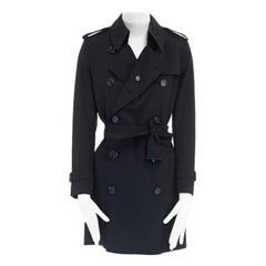BURBERRY black cotton double breasted check lined belted trench coat UK8 S
