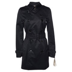 Burberry - Trench-coat Harbourne en coton noir à double boutonnage S