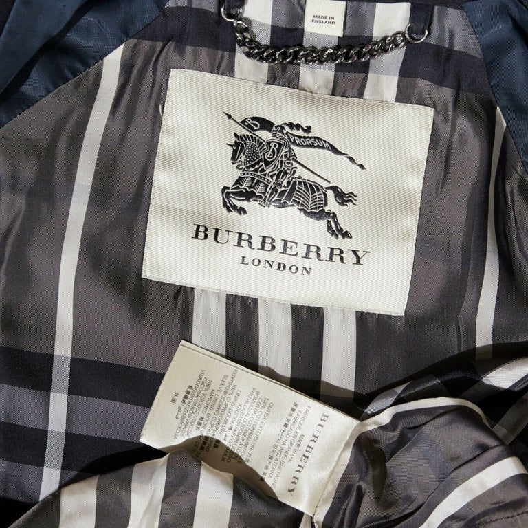 BURBERRY black cotton house check lined button front mid length trench ...