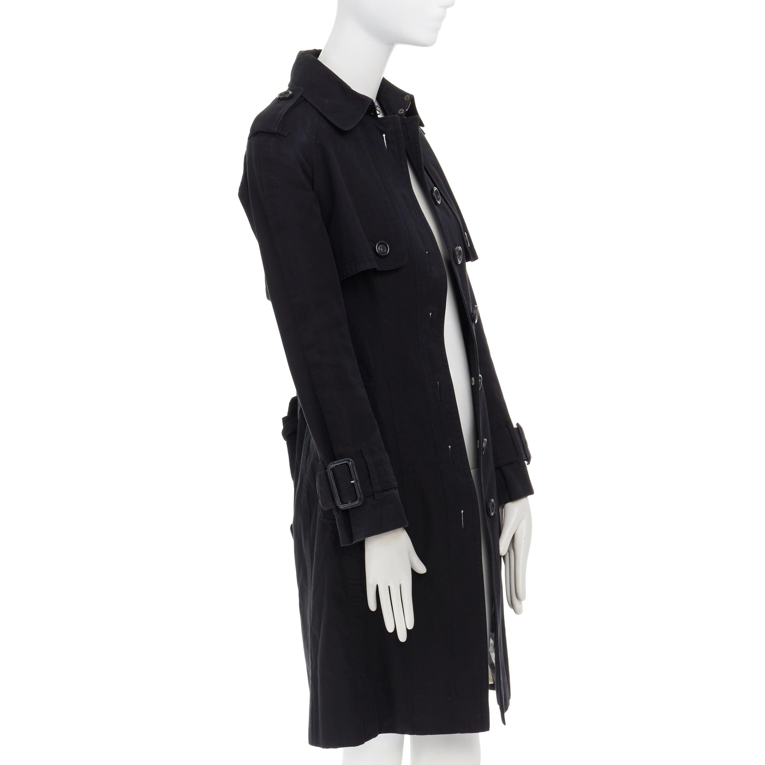BURBERRY black cotton house check lined button front mid length trench coat S In Good Condition For Sale In Hong Kong, NT