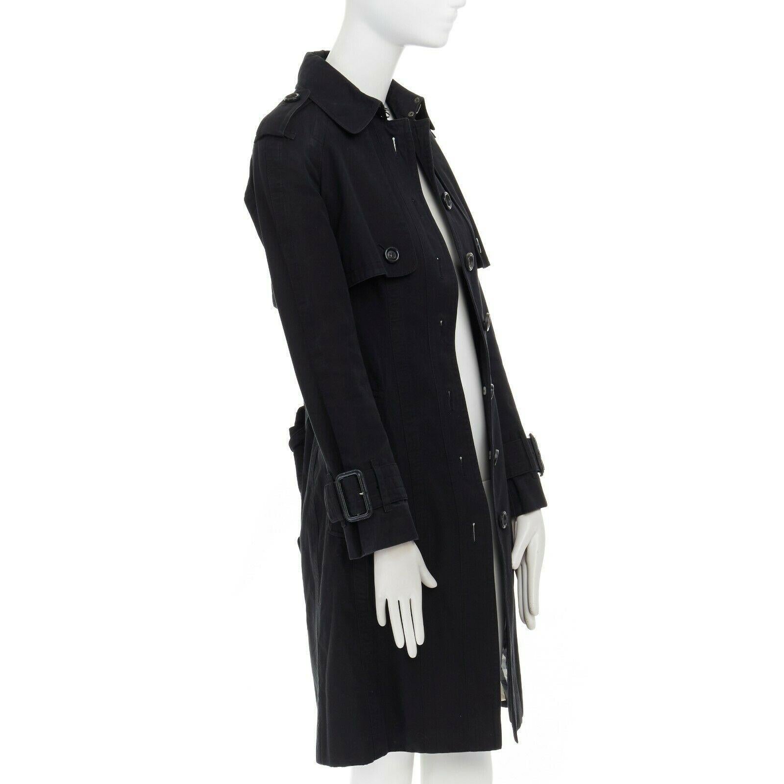 BURBERRY black cotton house check lined button front mid length trench coat S In Excellent Condition In Hong Kong, NT
