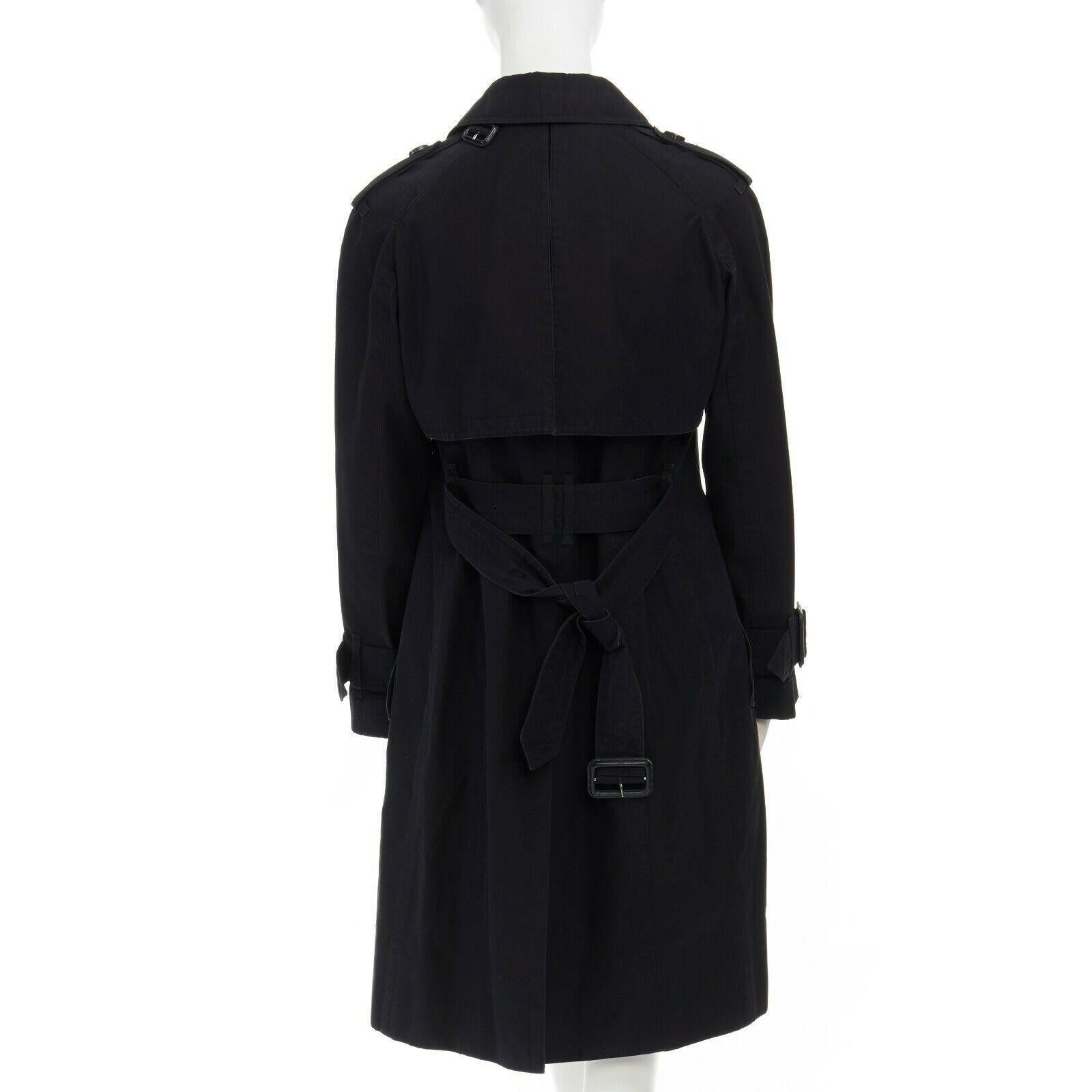 Women's BURBERRY black cotton house check lined button front mid length trench coat S