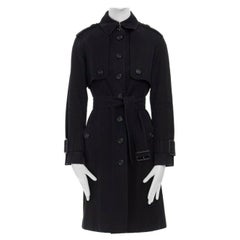 BURBERRY black cotton house check lined button front mid length trench coat S