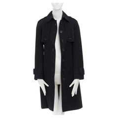 Vintage BURBERRY black cotton house check lined button front mid length trench coat S