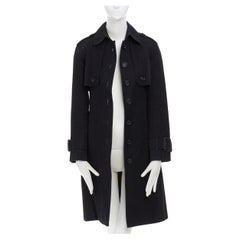 BURBERRY gabardina negra de algodón a cuadros de la casa forrada con botones delante de largo medio S