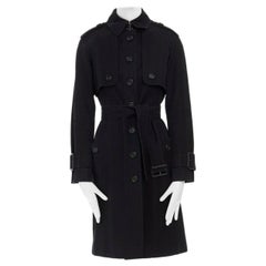 BURBERRY black cotton house check lined button front mid length trench coat S
