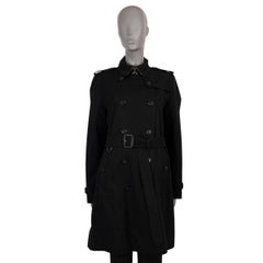 Used BURBERRY black cotton KENSINGTON Trench Coat Jacket 16 XL