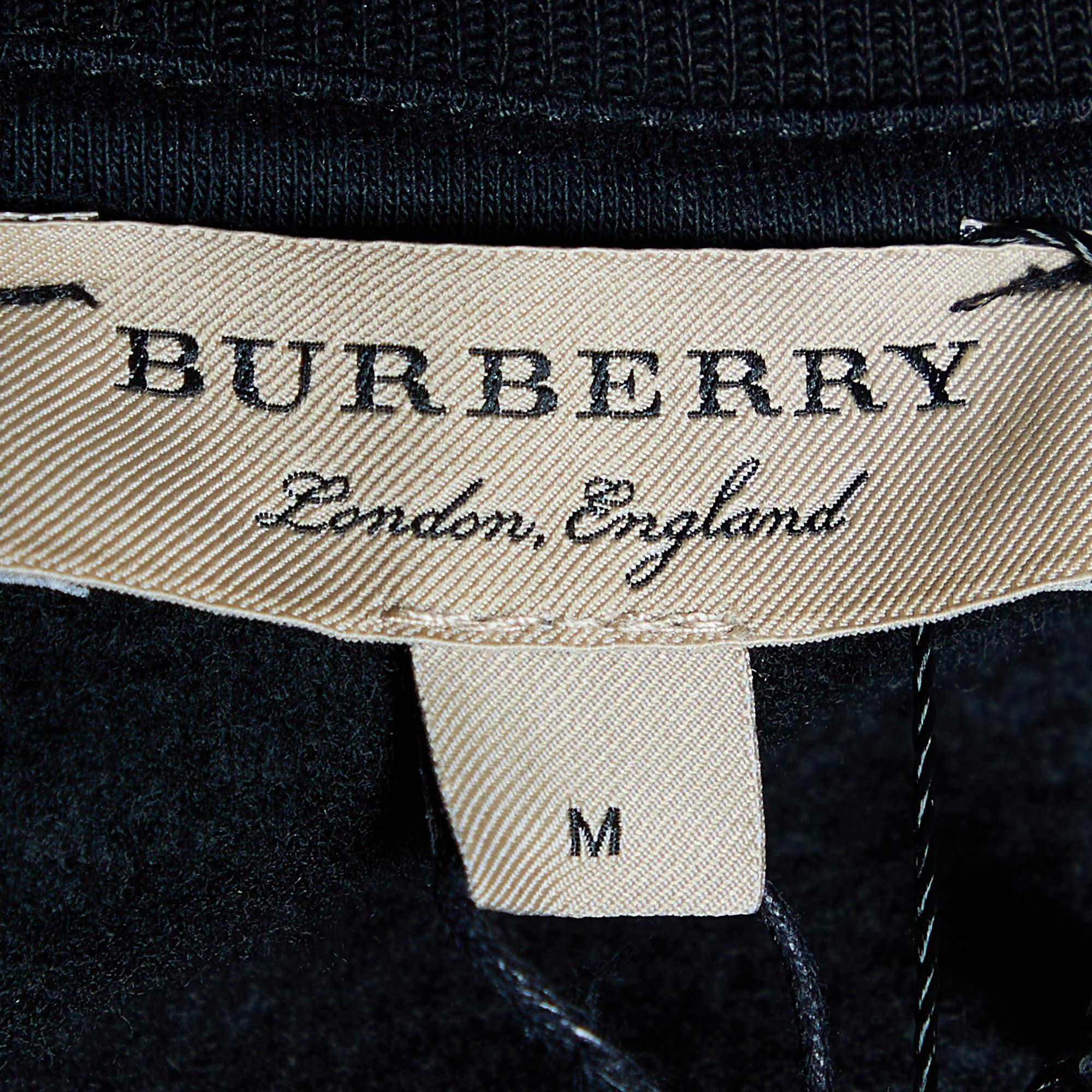 Burberry Black Cotton Knit Zip Front Jacket M In New Condition In Dubai, Al Qouz 2