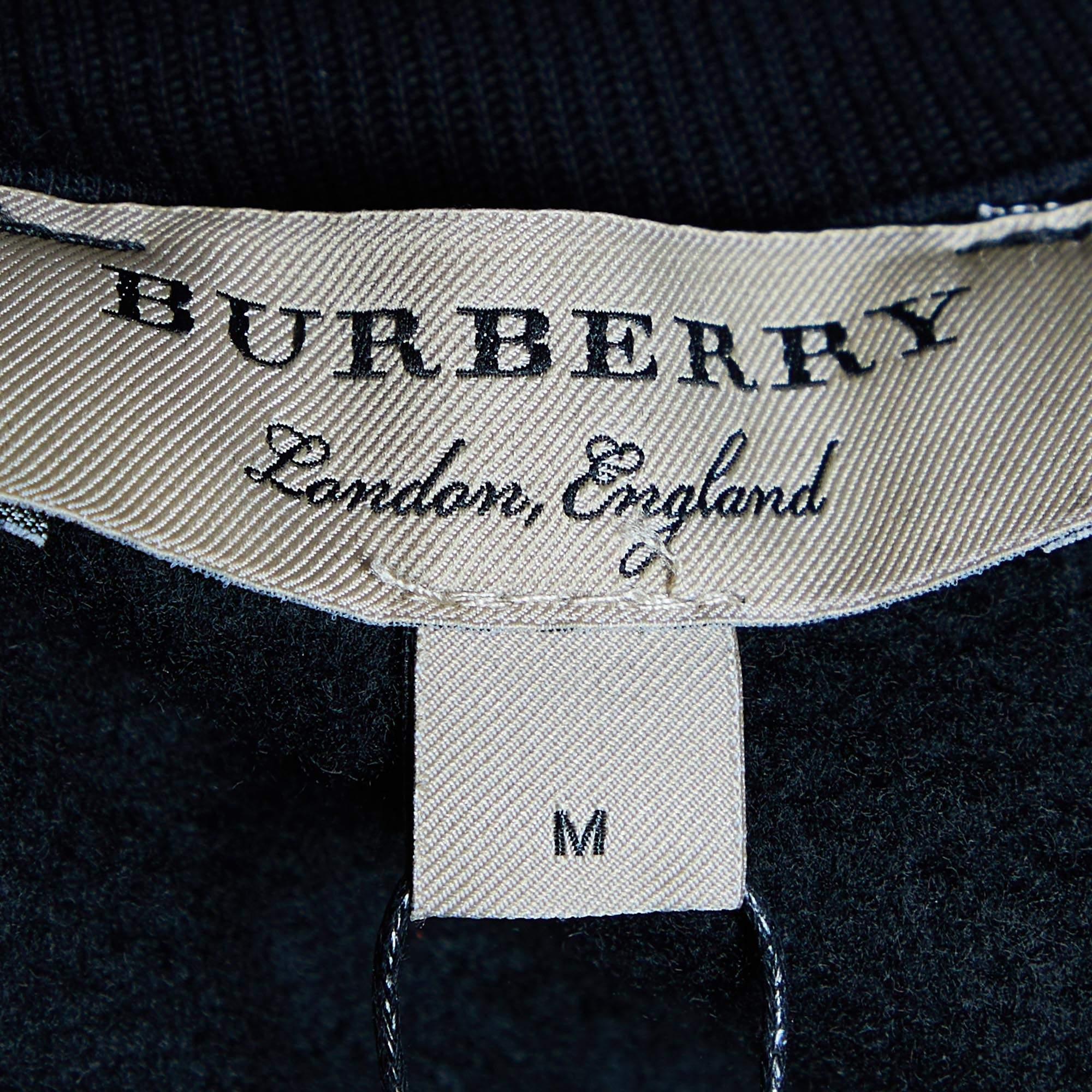 Burberry Black Cotton Knit Zip Front Jacket M In New Condition In Dubai, Al Qouz 2