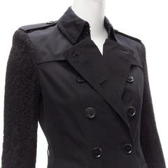 BURBERRY black cotton lace sleeve double breasted trench coat UK6 XS