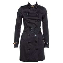Burberry Black Cotton Paneled Belted Mid Length Coat XS