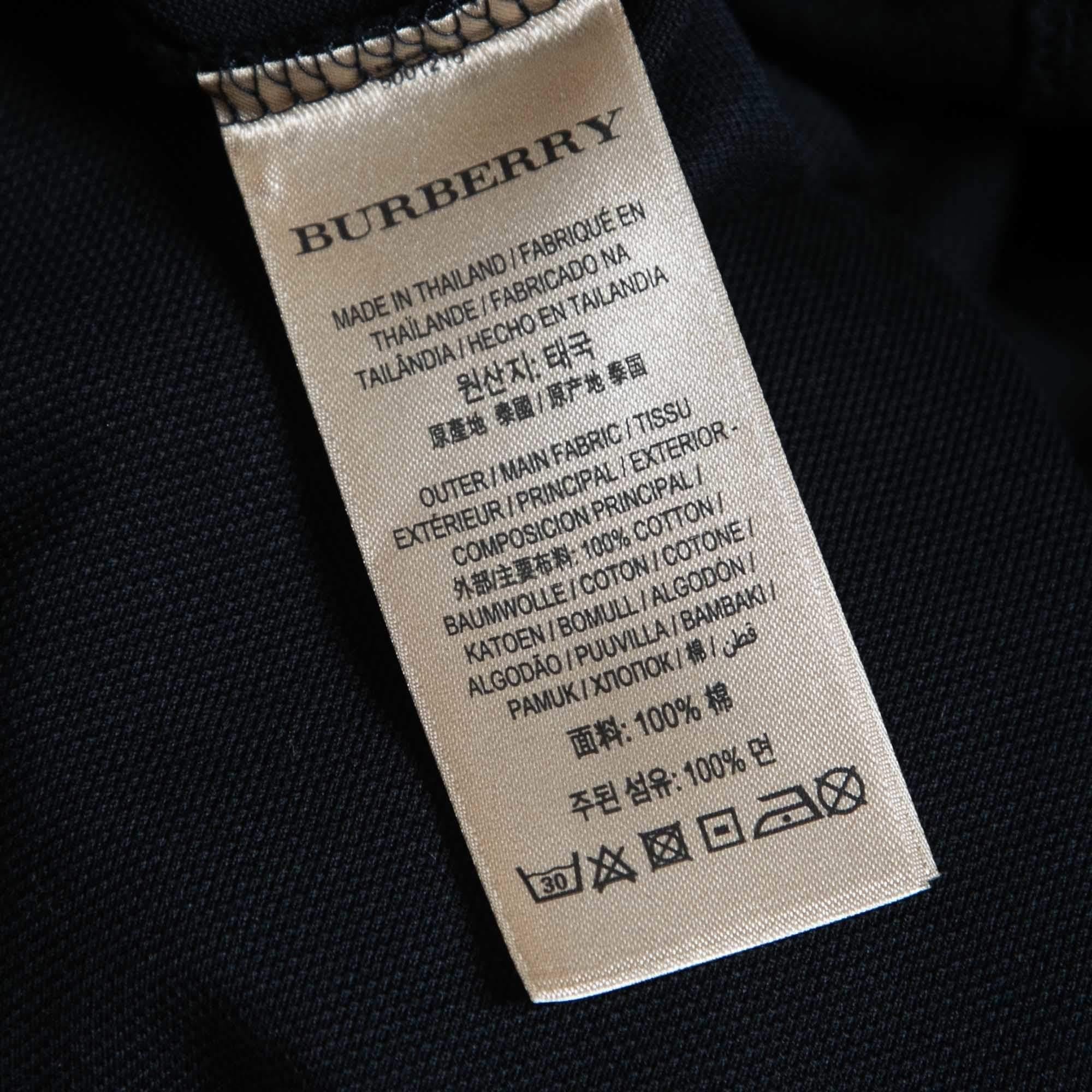 Burberry Black Cotton Pique Polo T-Shirt L For Sale 1