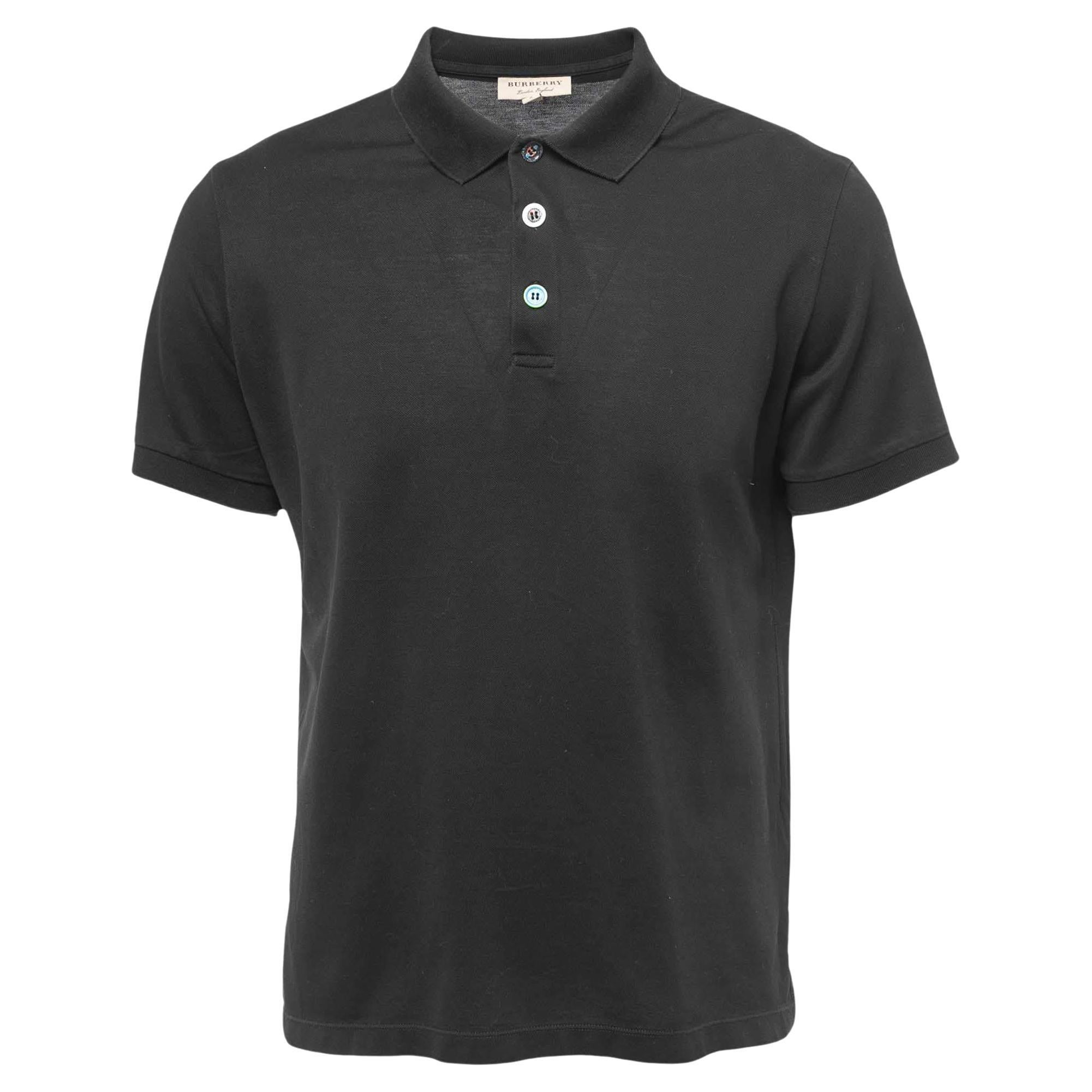 Burberry Black Cotton Pique Polo T-Shirt L For Sale