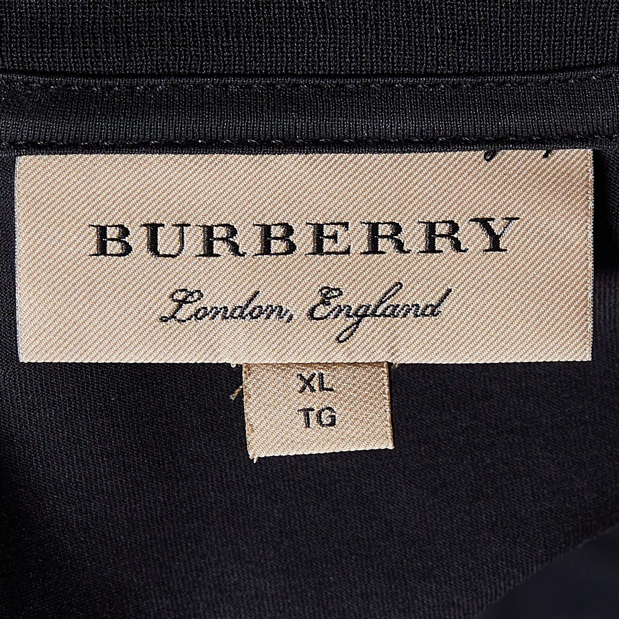 Men's Burberry Black Cotton Sleeve Detail Crew Neck T-Shirt XL For Sale
