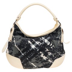 Burberry Black/Cream Floral Beat Check Nylon and Patent Leather Small Foley Hobo