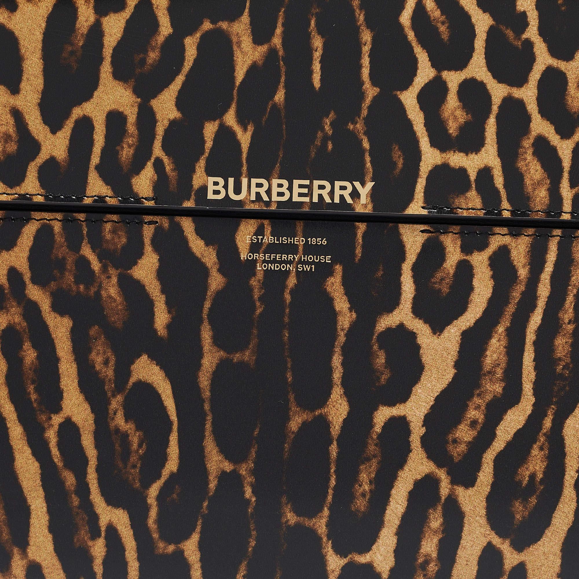 Burberry Black/Cream Leopard Print Glossy Leather Large Grace Shoulder Bag 1
