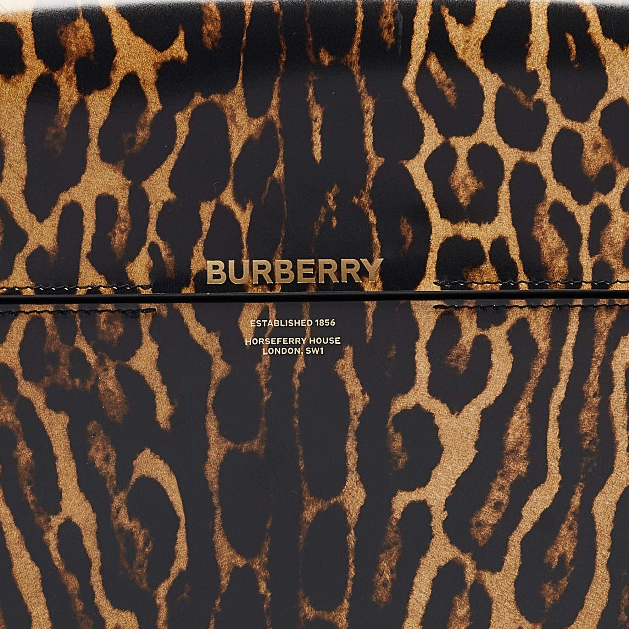 Burberry Black/Cream Leopard Print Glossy Leather Large Grace Shoulder Bag 2
