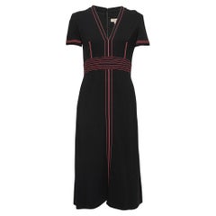 Burberry Black Crepe Contrast Stitch Detail Benni Midi Dress S
