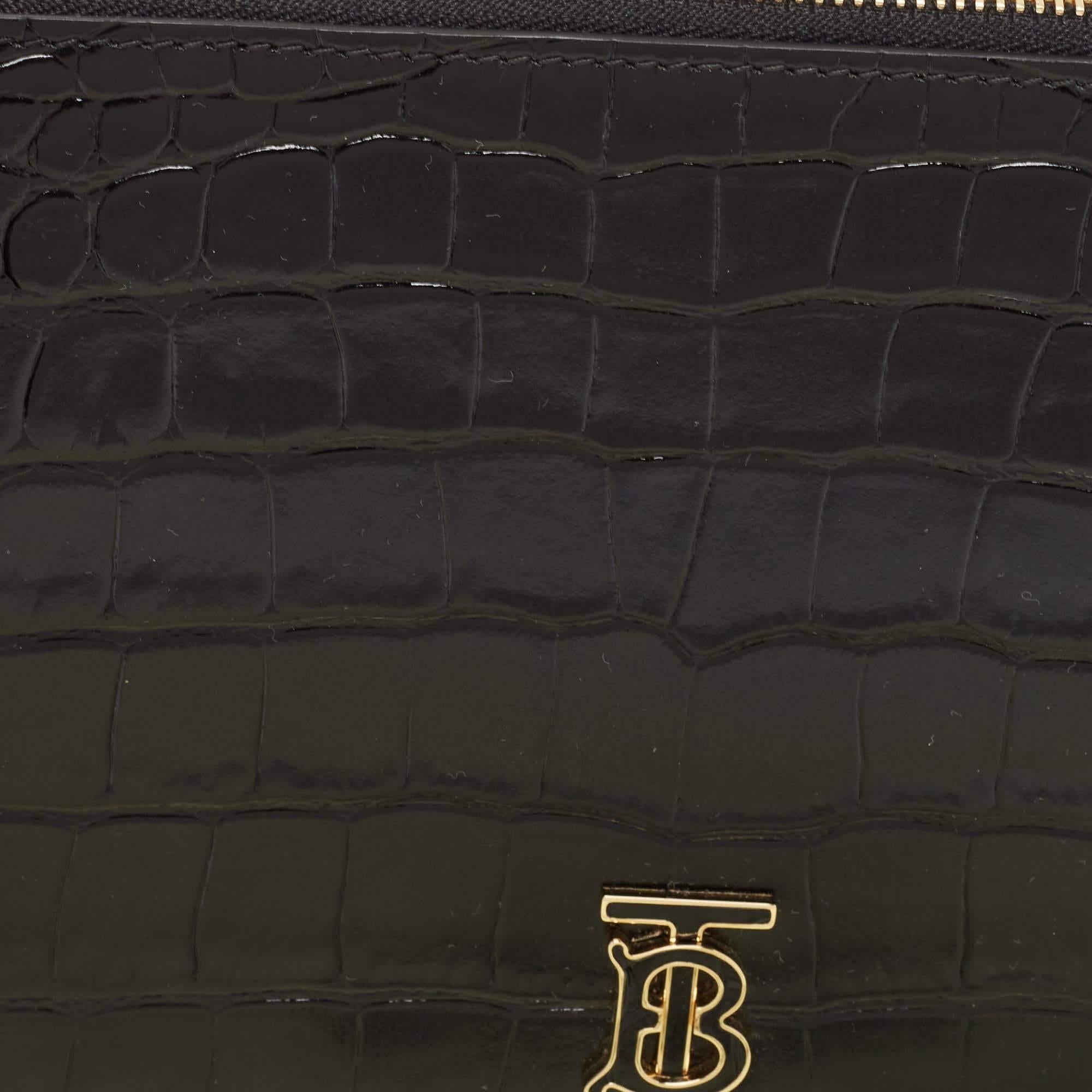 Burberry Black Croc Embossed Leather Shoulder Bag 7