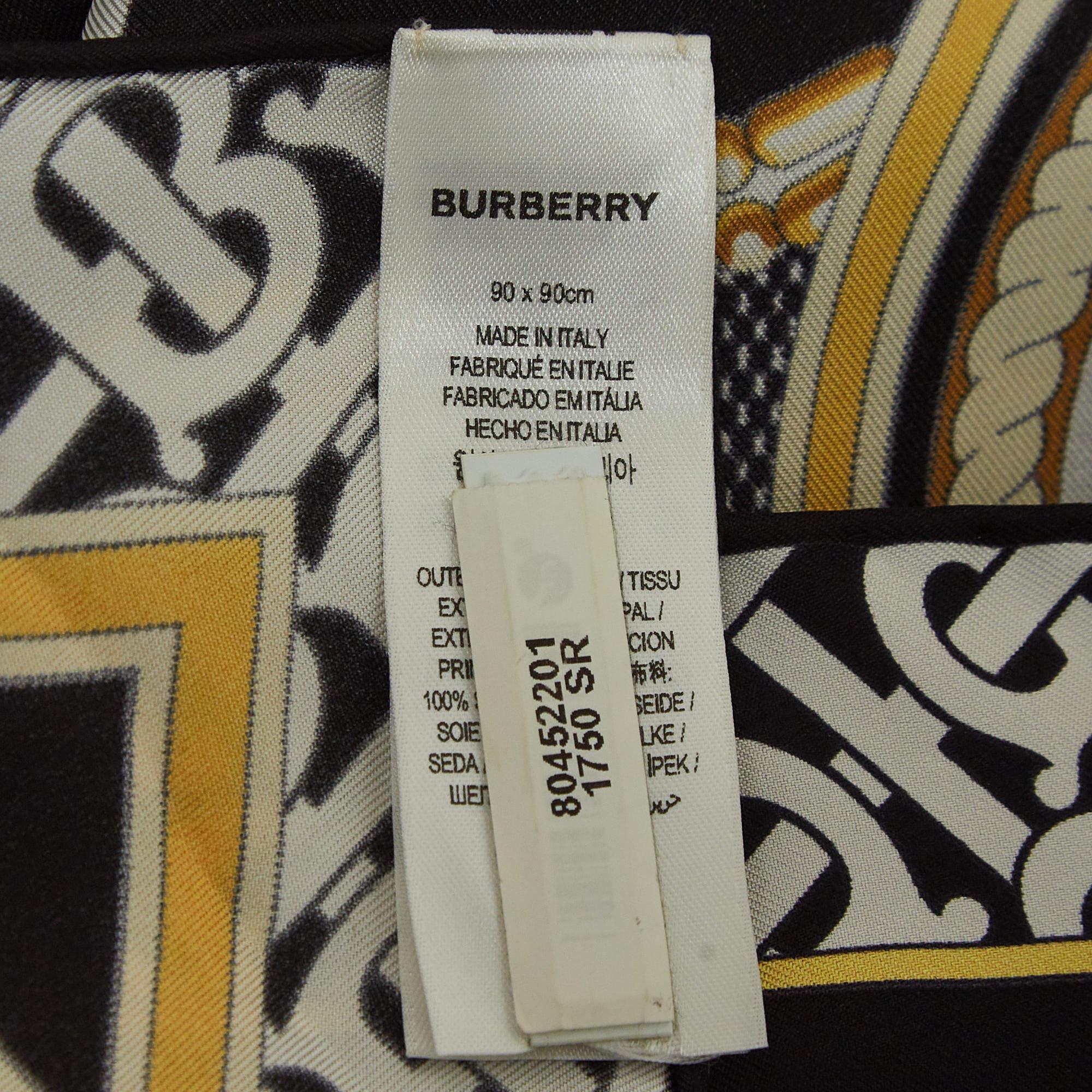 Burberry Black Deer Print Silk Square Scarf In Excellent Condition For Sale In Dubai, Al Qouz 2