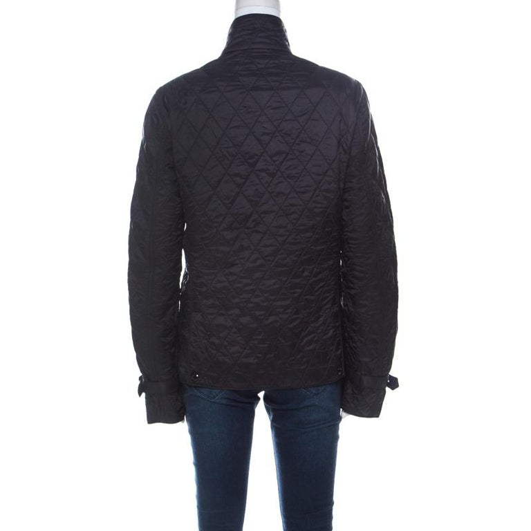 Burberry Black Diamond Quilted Buckled Collar Jacket S For Sale At