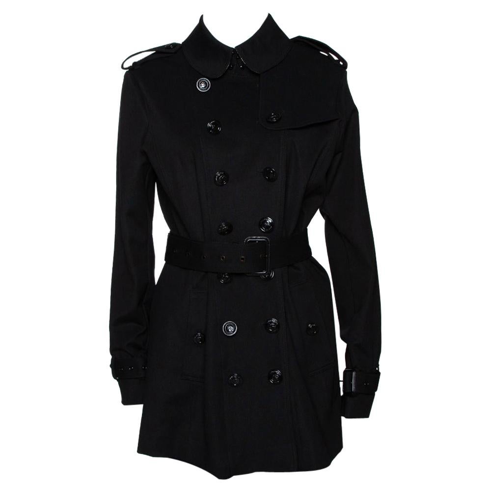 Burberry Black Double Breasted Belted Trench Coat M