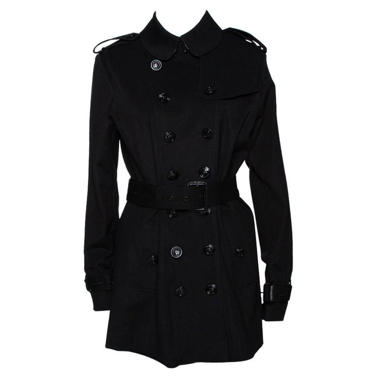 Burberry Black Double Breasted Belted Trench Coat M For Sale at 1stDibs