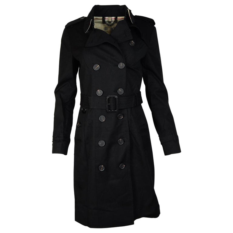 Burberry Black Double Breasted Sandringham Belted Trench Coat and Garment  Bag Sz 6 For Sale at 1stDibs | fur coat garment bag