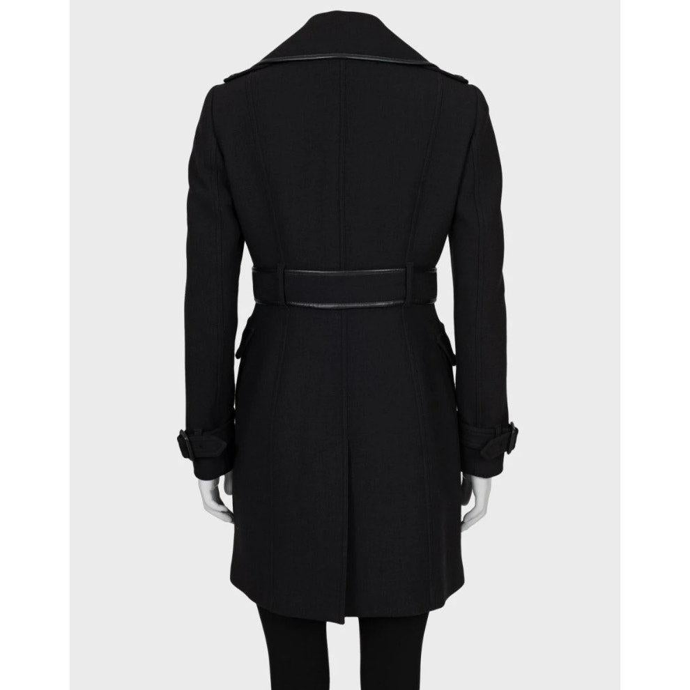 Burberry Abrigo negro de mezcla de lana con doble botonadura - UK8/S Negro en venta