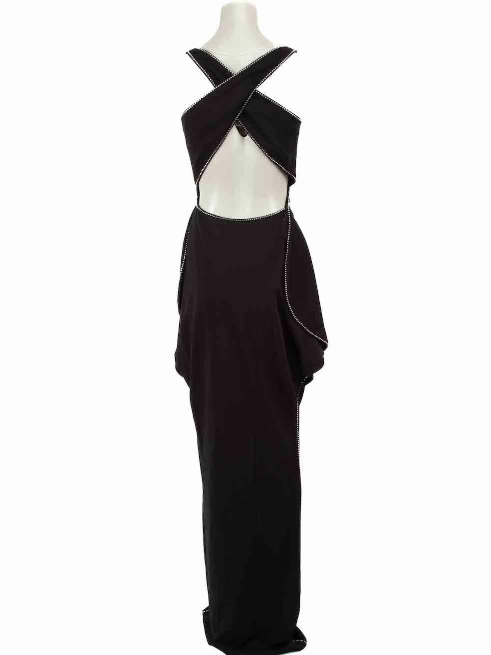 Noir Robe noire drapée à découpes bordée de cristaux Burberry, taille XS en vente