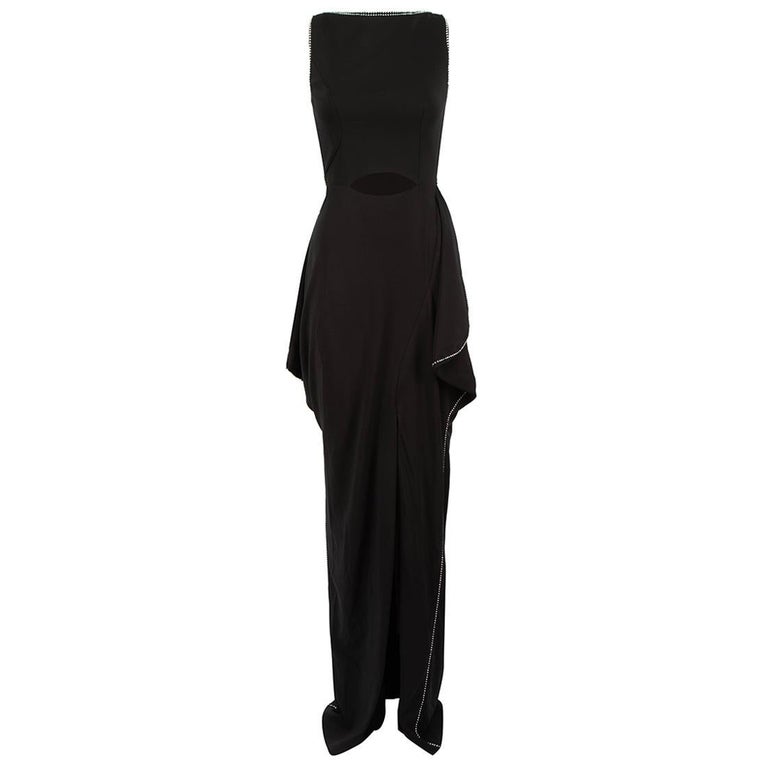 Burberry Black Draped Crystal Trim Cut-Out Gown Size XS