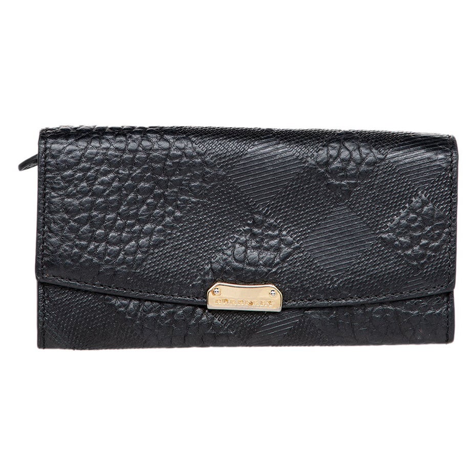 Burberry Black Embossed Check Leather Continental Wallet